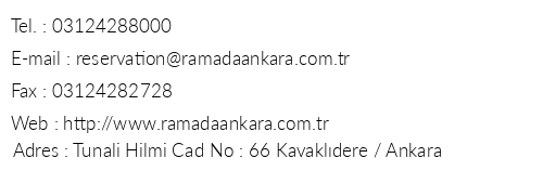 Ramada Ankara telefon numaralar, faks, e-mail, posta adresi ve iletiim bilgileri